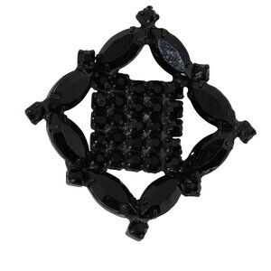 Vtg Black Rhinestone Brooch Geometric Square Cluster Japanned Mid Century Pin
